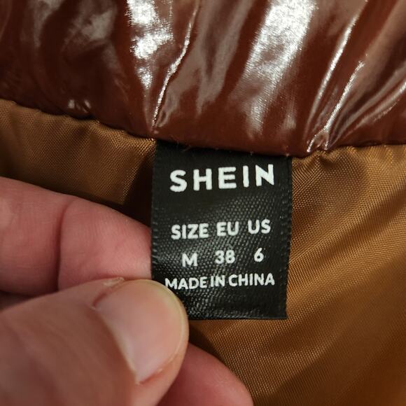 SHEIN Rust Brown Puffer Lightweight Earthy Shiny Neutral Goblincore Women 6 NWOT - Picture 4 of 9
